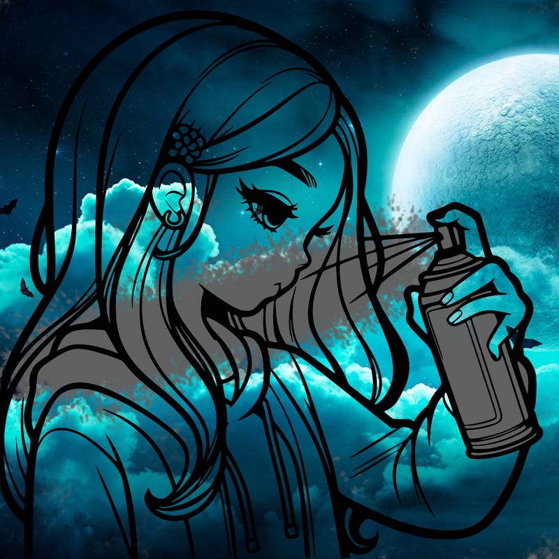 a realistic girl spray painting