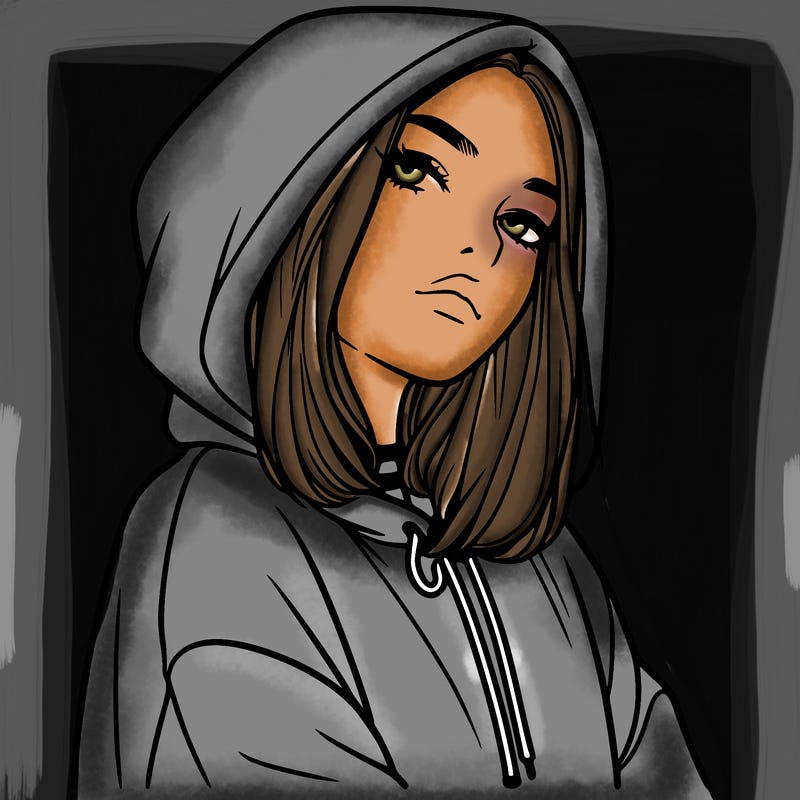 a realistic girl in a hoodie