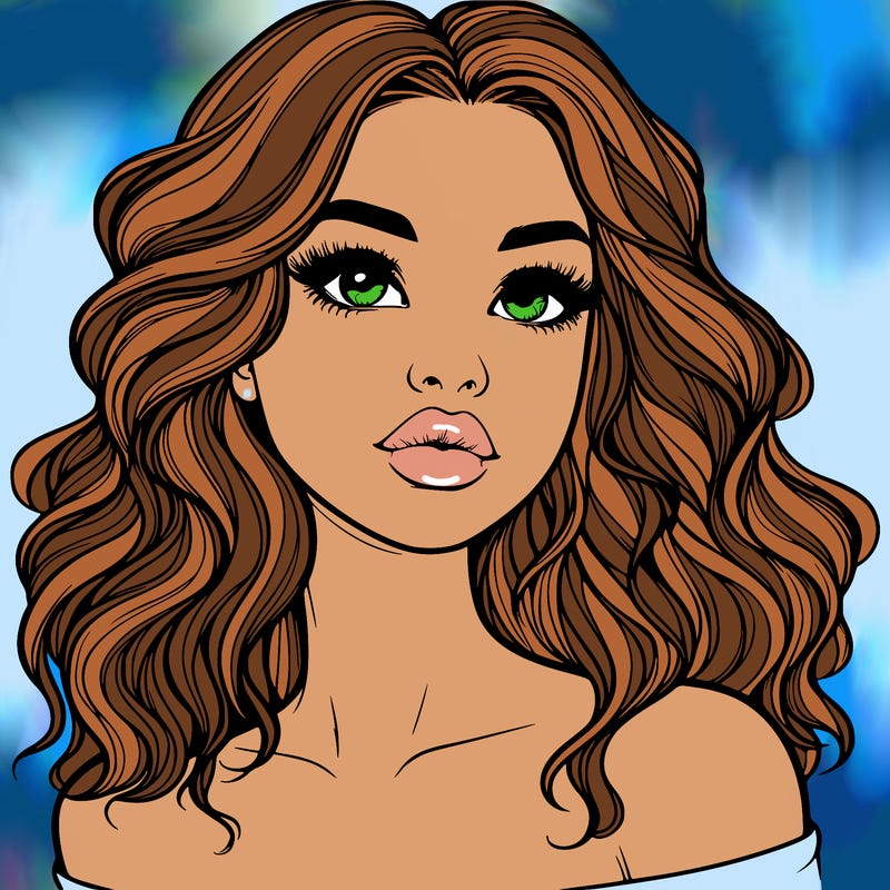 realistic girl with wavy hair and lips