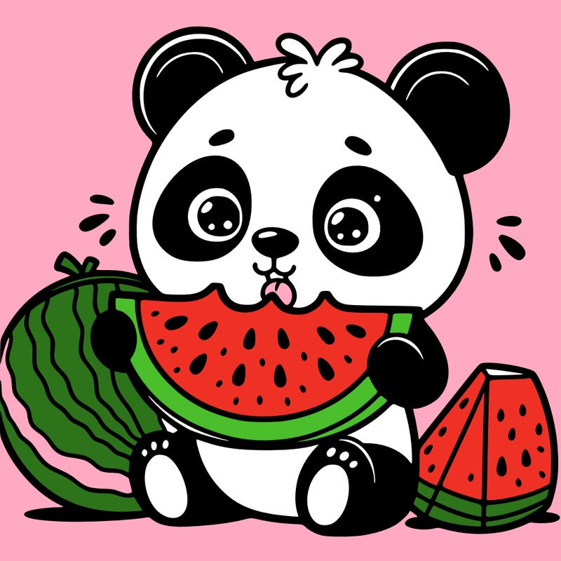 panda eating a watermelon