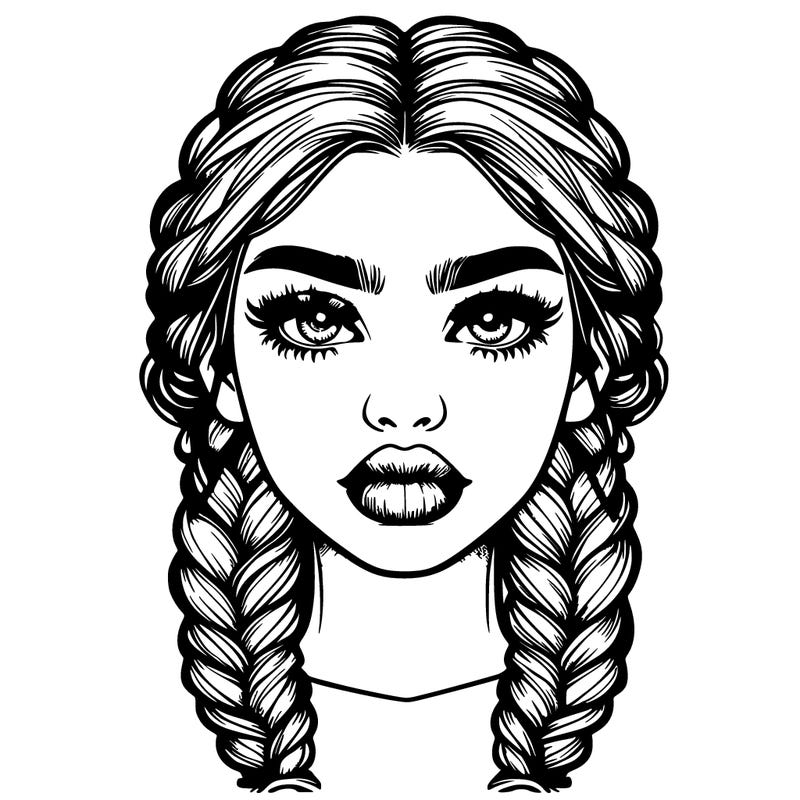 realistic girl with braided hair and lips