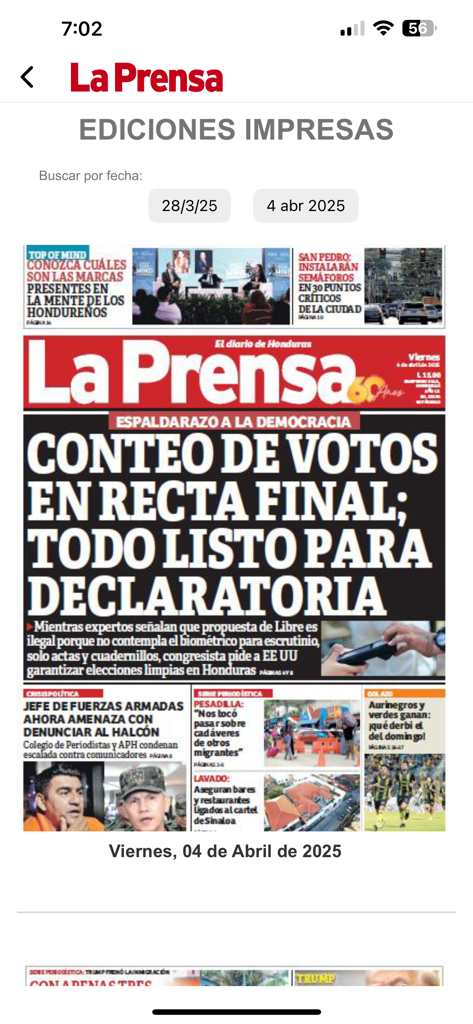Diario La Prensa Honduras - Digital view of the printed edition of La Prensa Honduras newspaper within the mobile app