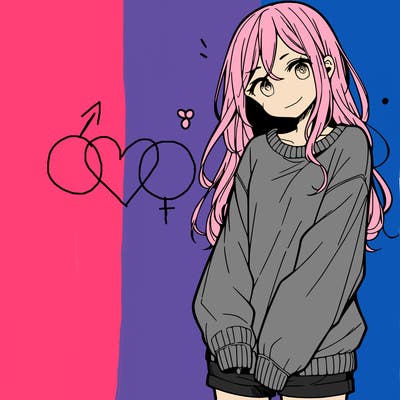 manga teen girl  in a sweater and baggy pants