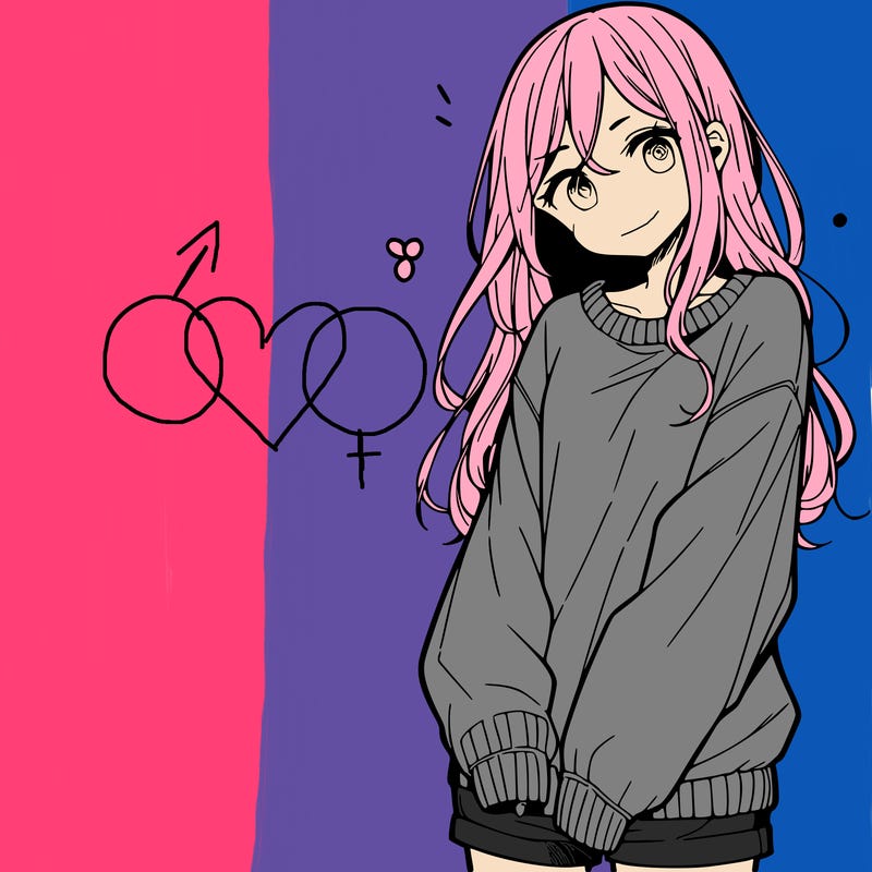 manga teen girl  in a sweater and baggy pants