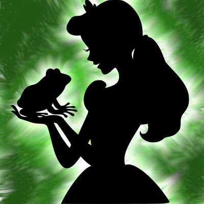 a shadow of a princess holding a frog realistic