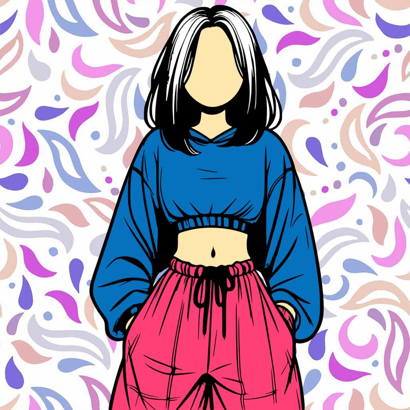 realistic girl faceless with baggy pants and a crop top