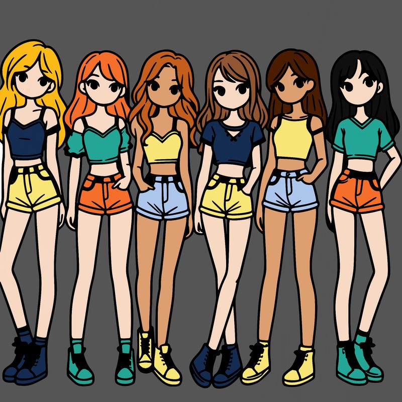 a group of girls wearing crop tops and shorts