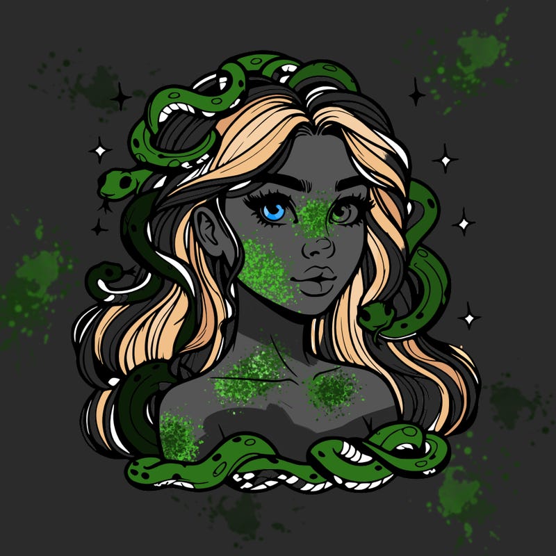 realistic girl with snakes as hair