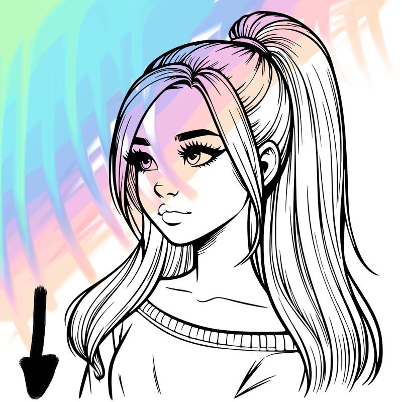 realistic girl with a high ponytail