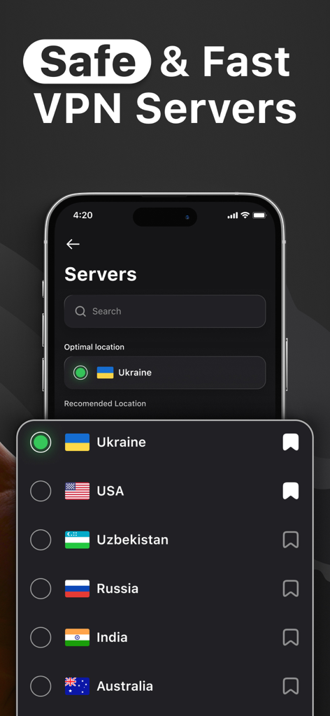 Interfaccia dell'app AlpineVPN che mostra un elenco di server globali veloci con le bandiere dei paesi