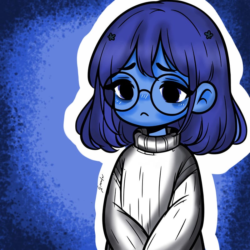 sad girl with glasses in a sweater