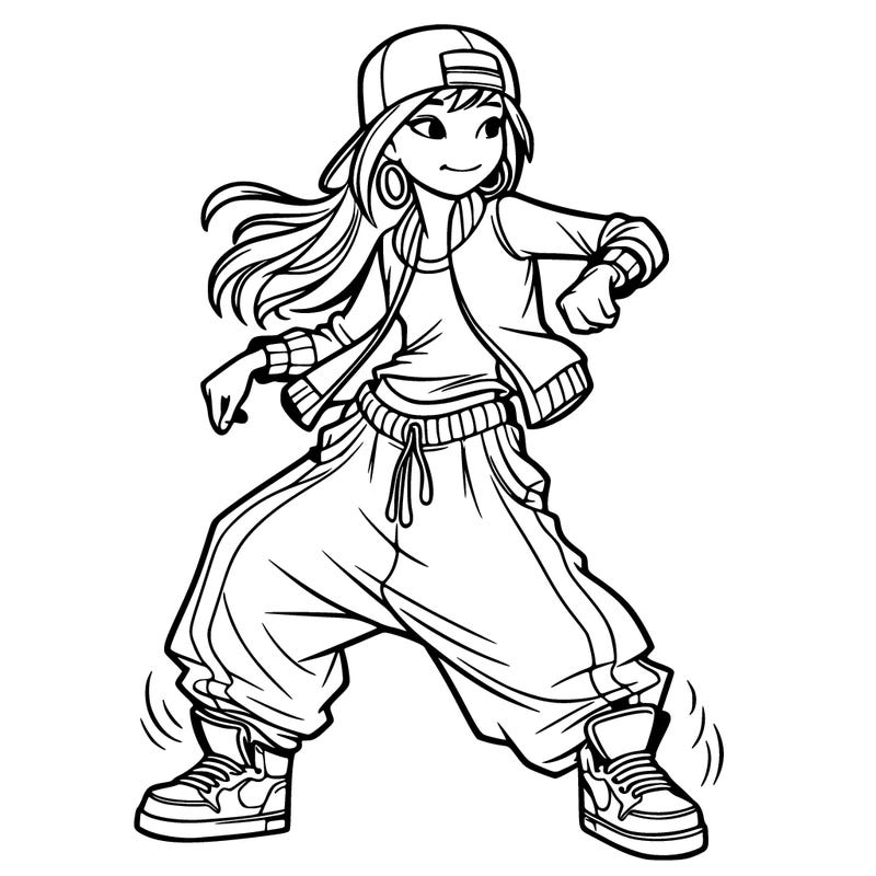 teenage girl doing street dance in baggy clothes