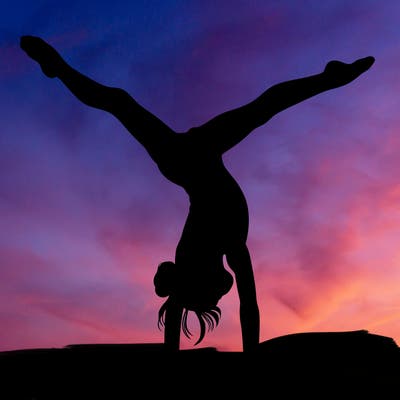 realistic gymnastic hand stand girl in four splits