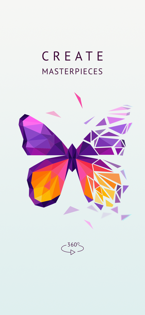 A colorful 3D low poly butterfly puzzle being assembled in the Polysphere app.