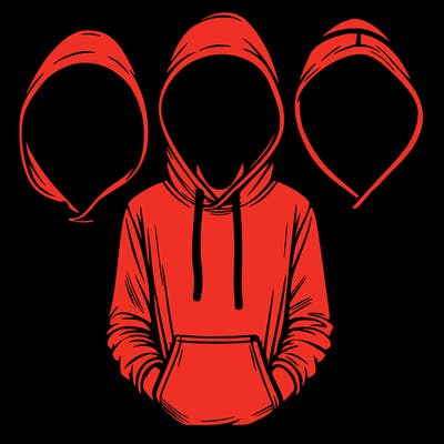 3 faceless people in  hoodies