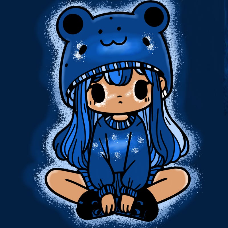 a girl wearing a frog hat and some frog socks