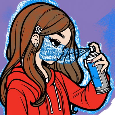 a realistic girl spray painting