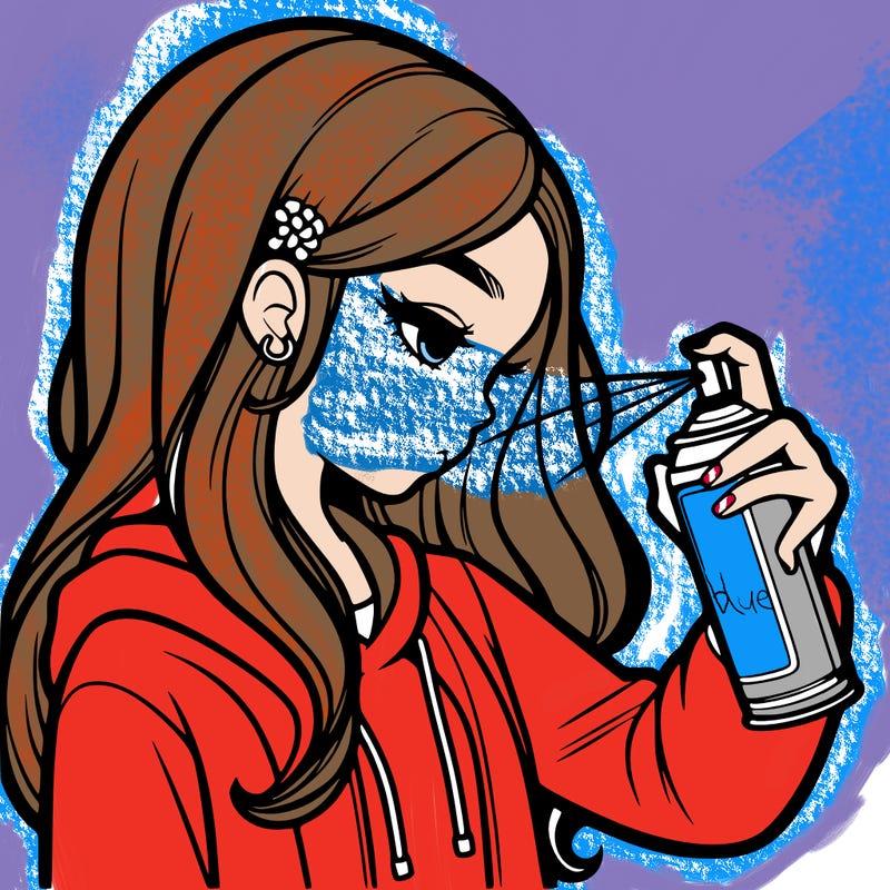 a realistic girl spray painting