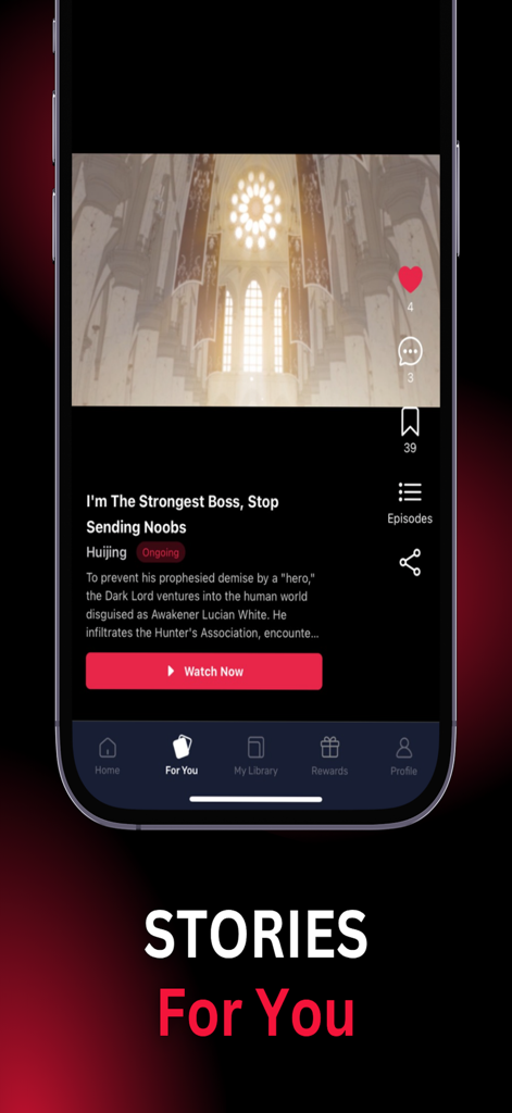 AniShort: Animated Comics - Interface do aplicativo AniShort mostrando uma recomendação de história personalizada para quadrinhos animados