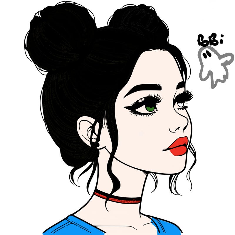 realistic girl with buns on the top of her head