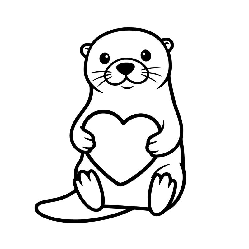 an otter holding a heart