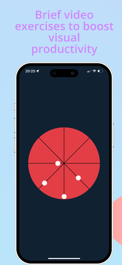 EyeFit Trainer - EyeFit Trainer mobile app interface showing a red circular visual tracking exercise designed to boost productivity