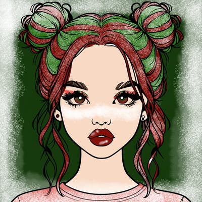 realistic girl with two buns in hair and lips