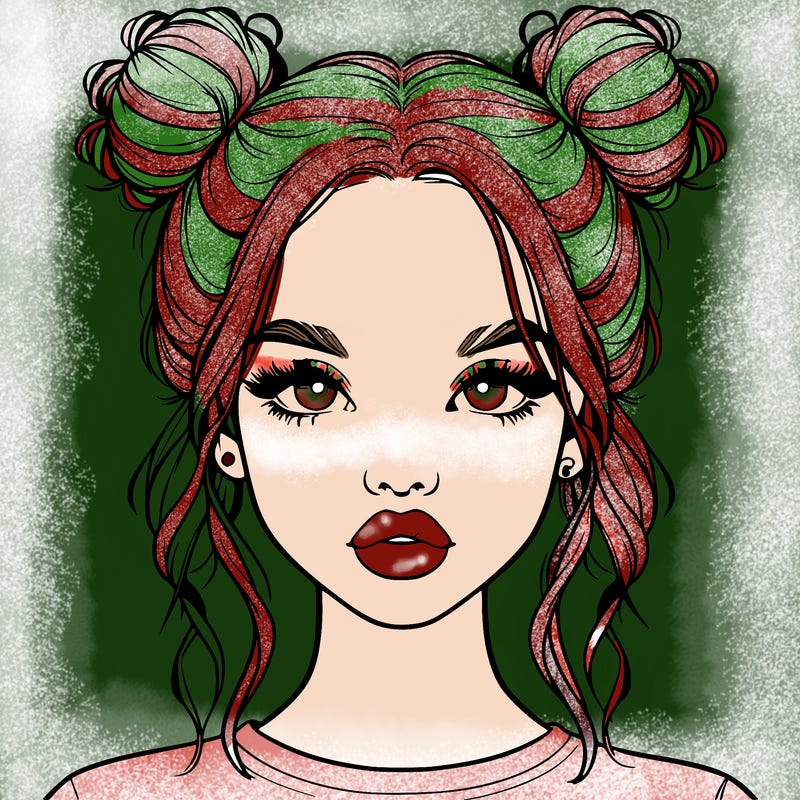 realistic girl with two buns in hair and lips