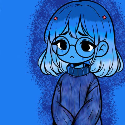 sad girl with glasses in a sweater