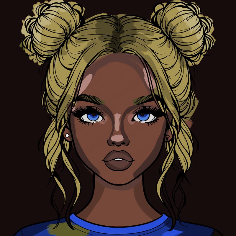 realistic girl with two buns in hair and lips