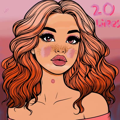 realistic girl with wavy hair and lips