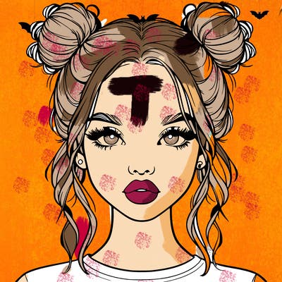 realistic girl with two buns in hair and lips