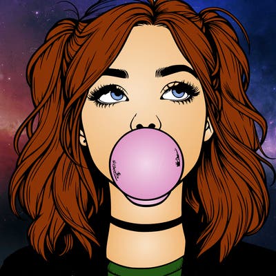 realististic girl blowing bubble -gum
