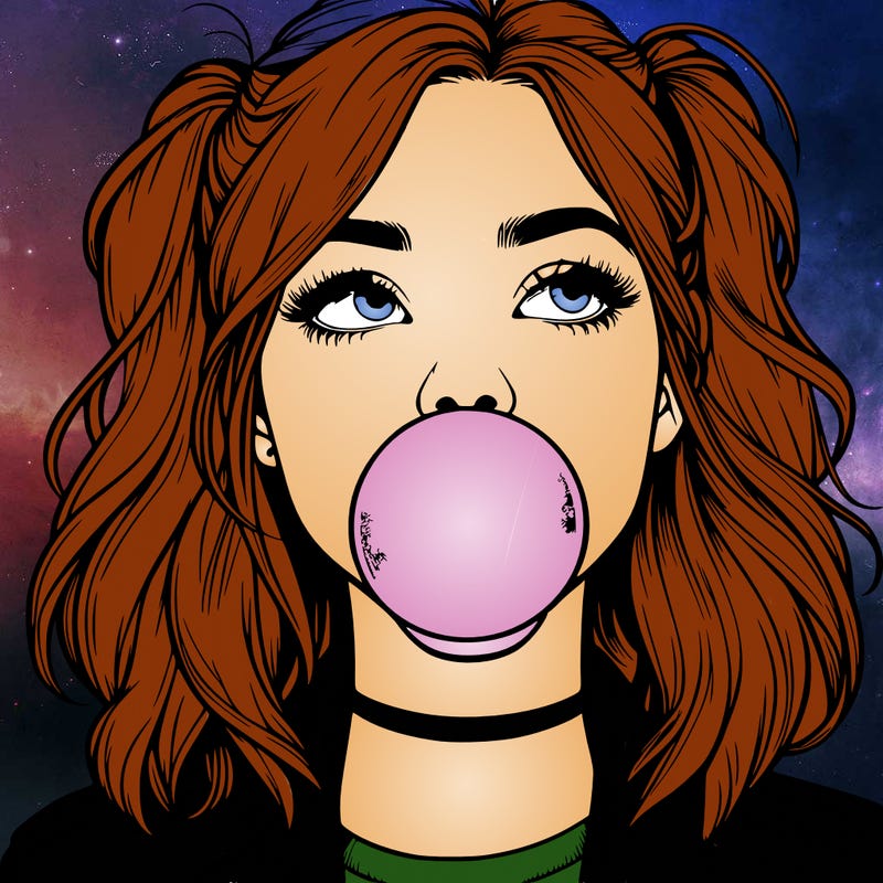 realististic girl blowing bubble -gum