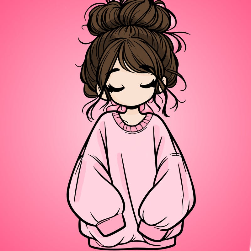 girl with baggy sweatshirt and messy bun