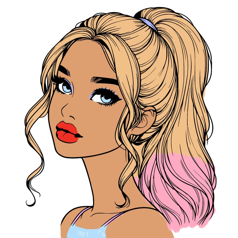 realistic girl with a ponytail on her hair and lips