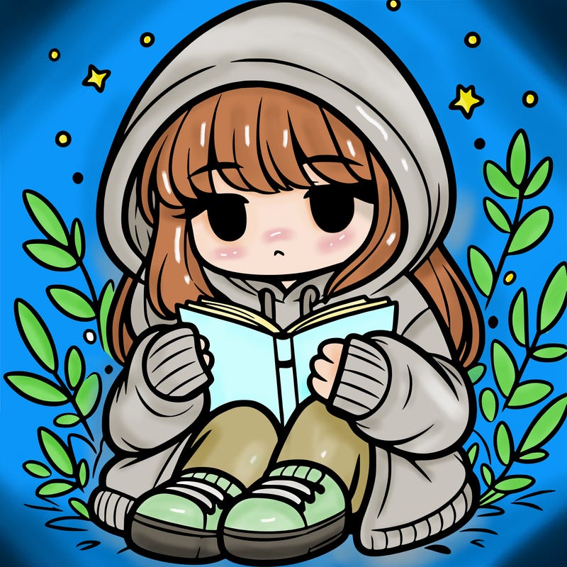 girl in oversized hoodie reading a book