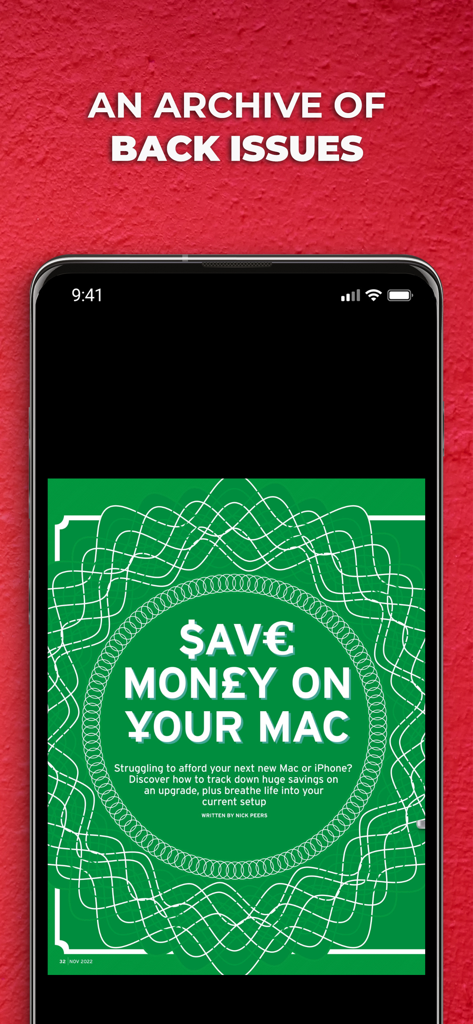 Mac|Life Magazine - Bildschirm der Mac Life Magazine App, der ein Archiv früherer Ausgaben auf einem iPhone anzeigt.