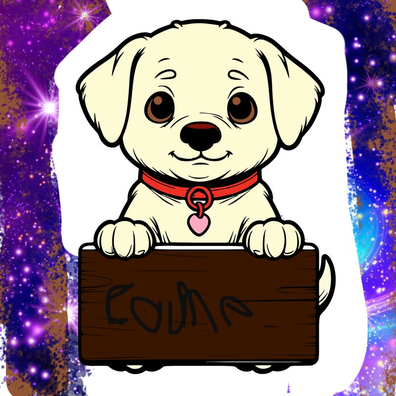 realistic puppy holding sign