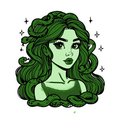 realistic girl with snakes as hair