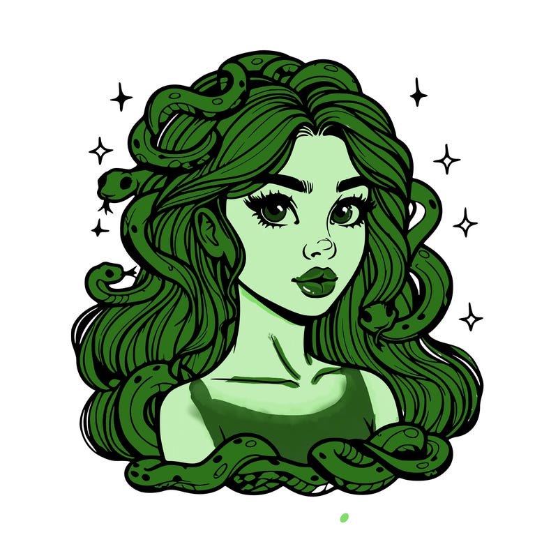realistic girl with snakes as hair