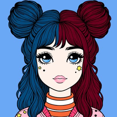 realistic girl with space buns in her hair