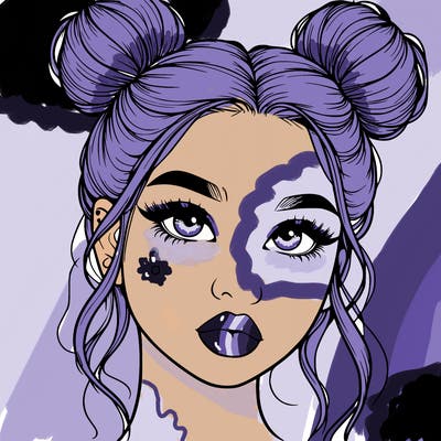 realistic girl with two buns on her hair and lips