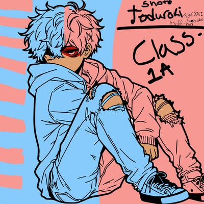 a male hoddie ripped jeans messy hair anime