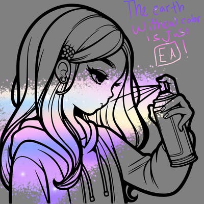 a realistic girl spray painting