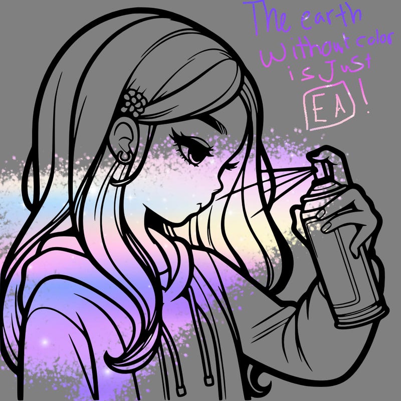 a realistic girl spray painting