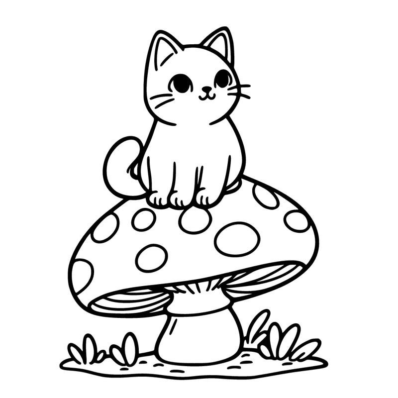 cat on a mushroom