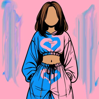 realistic girl faceless with baggy pants and a crop top