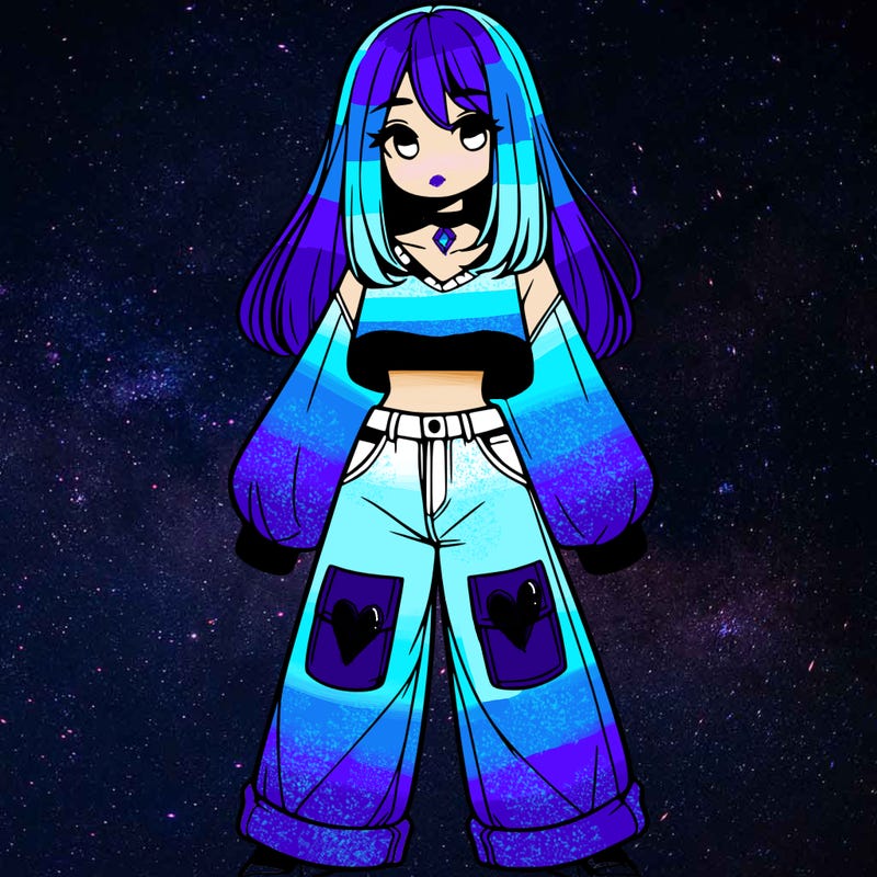 cute girl with straight hair in baggy jeans and a crop top and a sweater