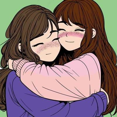 realistic two girls hugging
